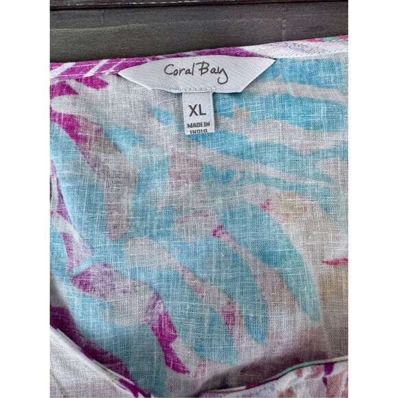 Linen Blend Bright Floral Tropical Maxi Dress Coverup Size XL - Picture 3 of 7